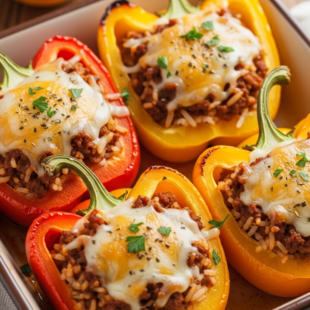 slides-downloader Baked Stuffed Bell Peppers with Ground Beef and Rice
