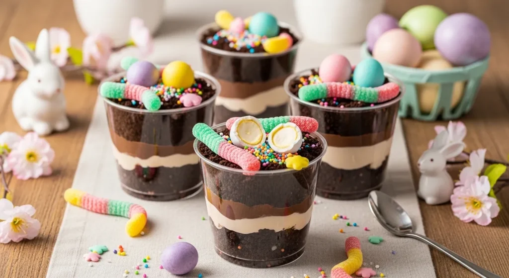 No Bake Easter Dirt Cups with candy