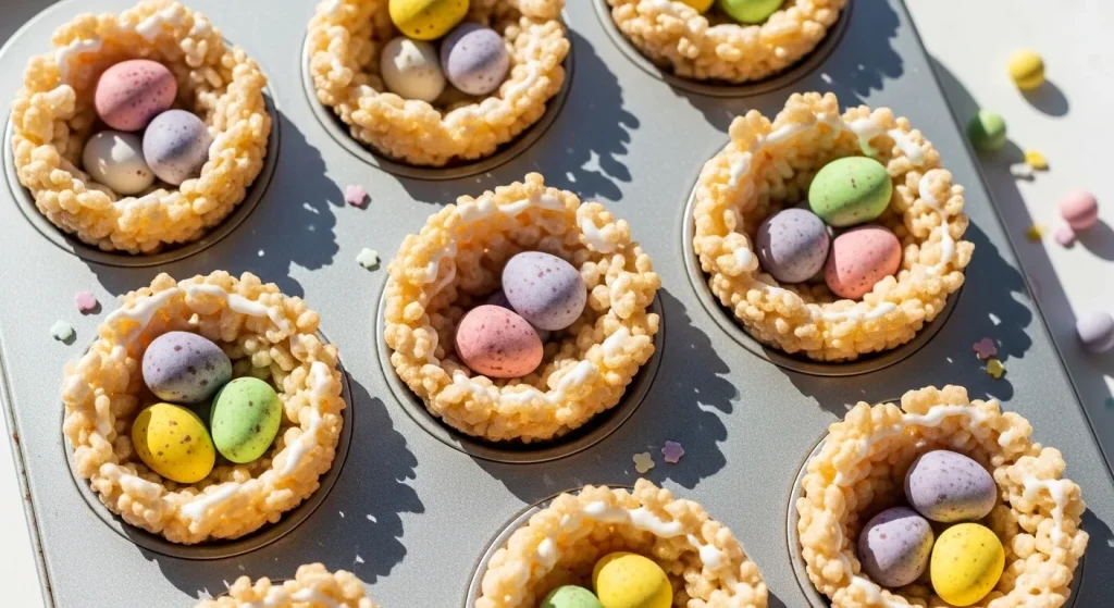 rice krispie easter nests with mini eggs
