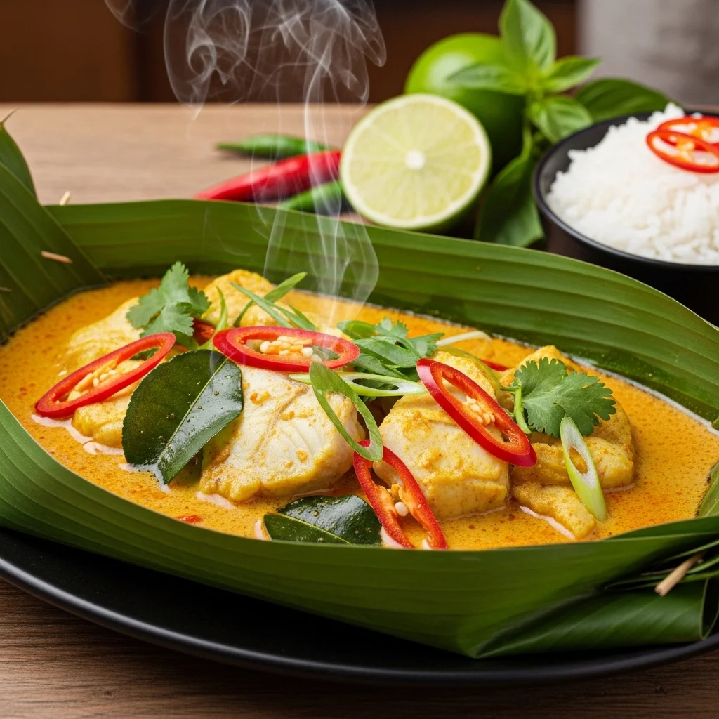slides-downloader Amok Trey (Cambodian Fish Curry Steamed in Banana Leaf)