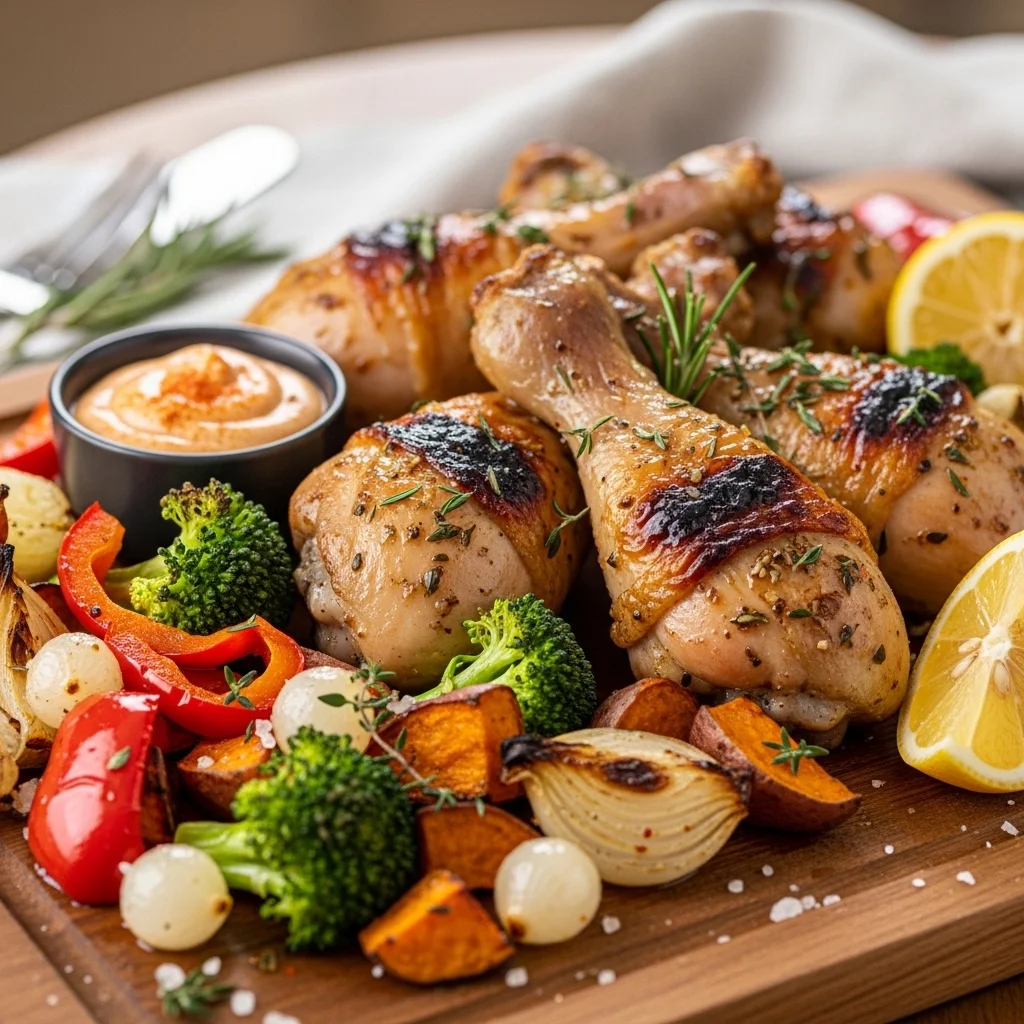Baked Chicken Drumsticks with Roasted Vegetables