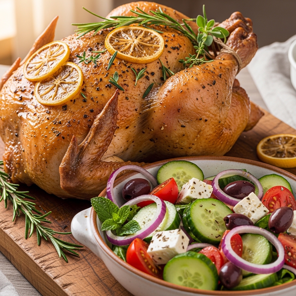 Baked Lemon Herb Chicken with Greek Salad