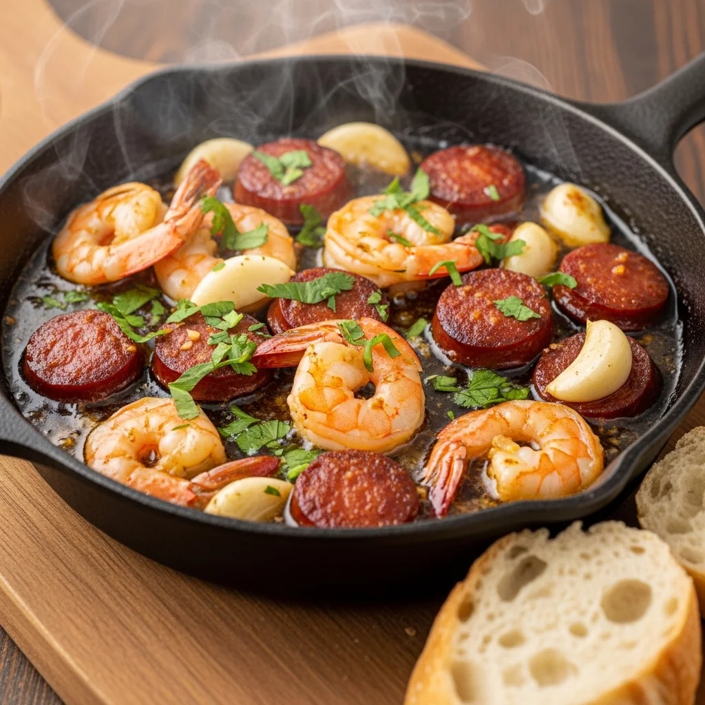 Chorizo and Prawn Skillet with Garlic Butter