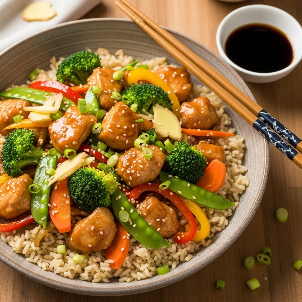 Ginger Soy Chicken Stir-Fry with Brown Rice