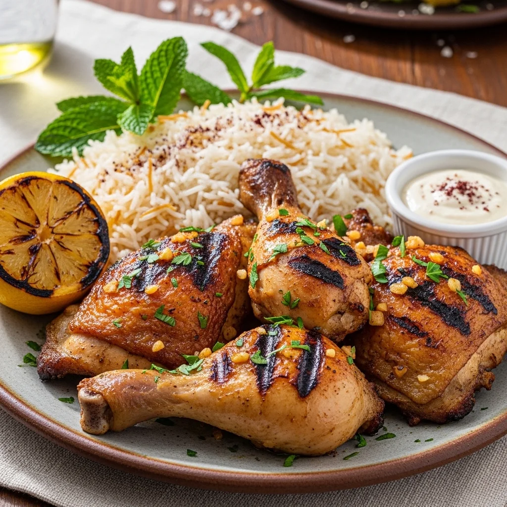 Lebanese Garlic Lemon Chicken with Rice (Djej w Riz)