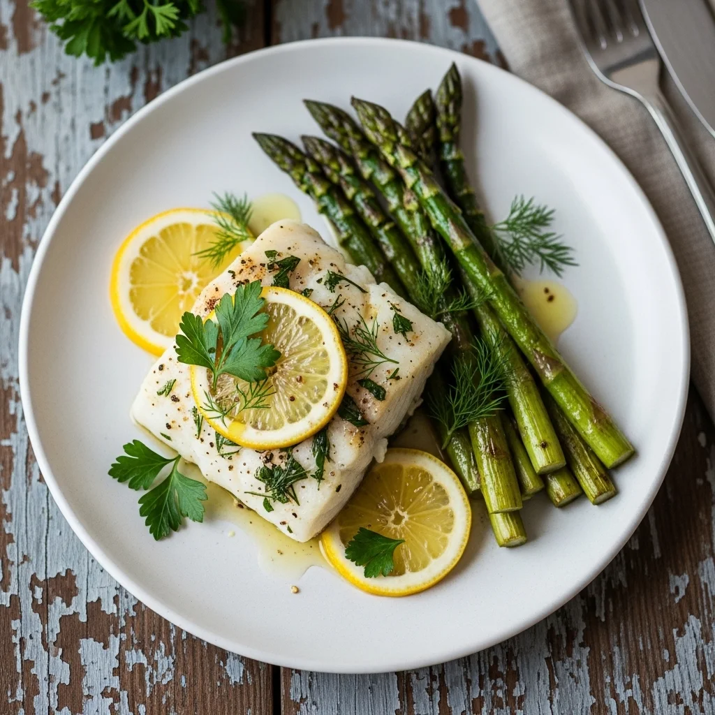 Lemon Herb Baked Cod with Roasted Asparagus