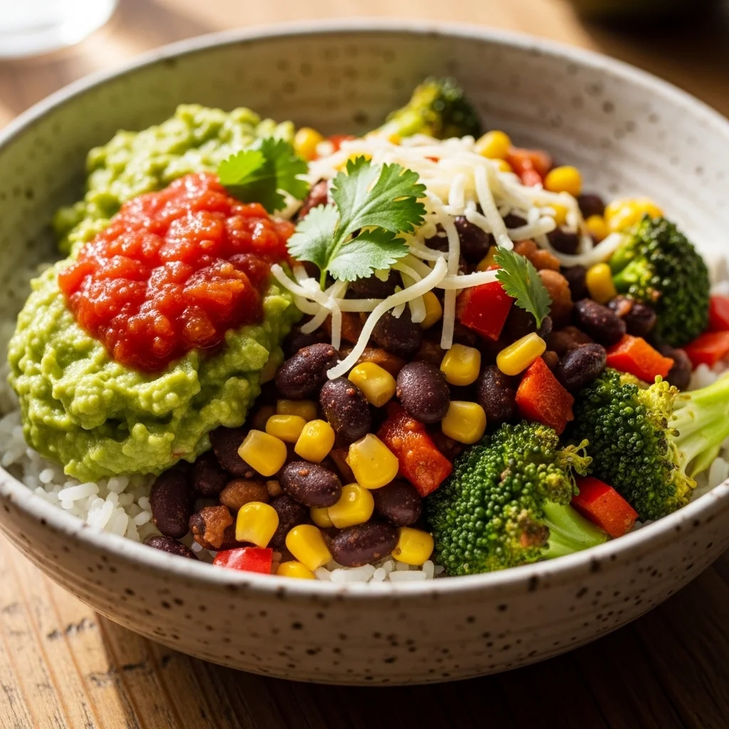 Microwave Veggie and Bean Burrito Bowl