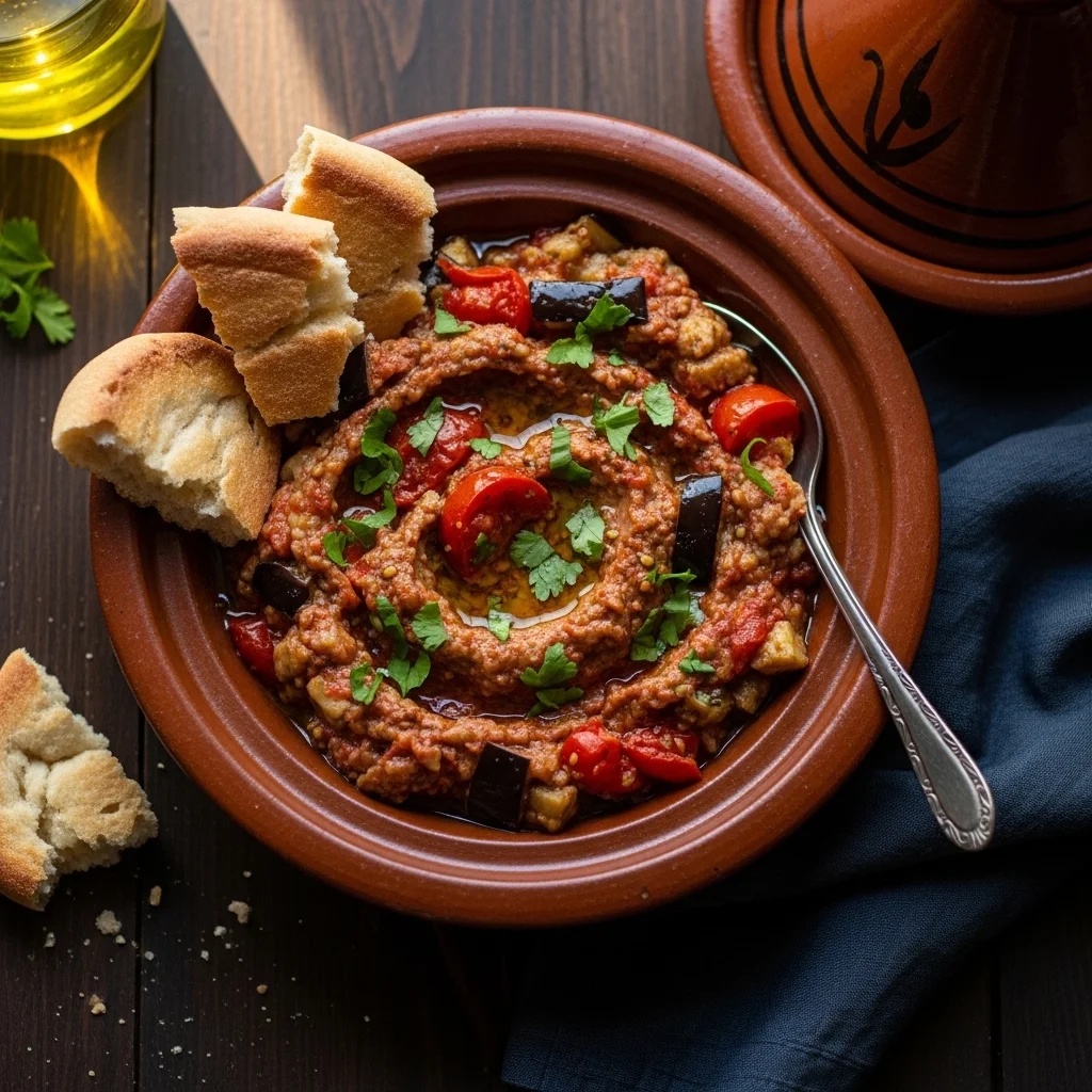slides-downloader Moroccan Zaalouk (Roasted Eggplant and Tomato Salad)