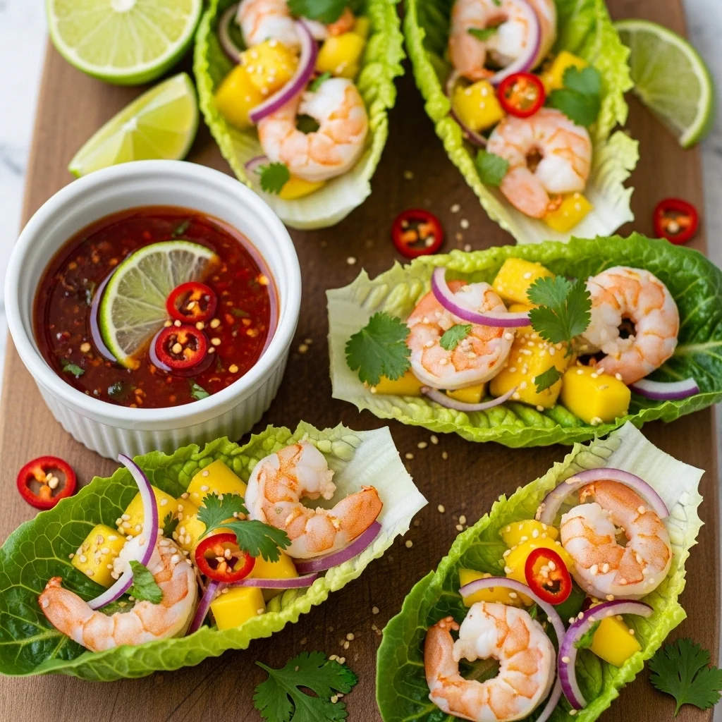 Prawn and Mango Lettuce Wraps with Chili Lime Dressing