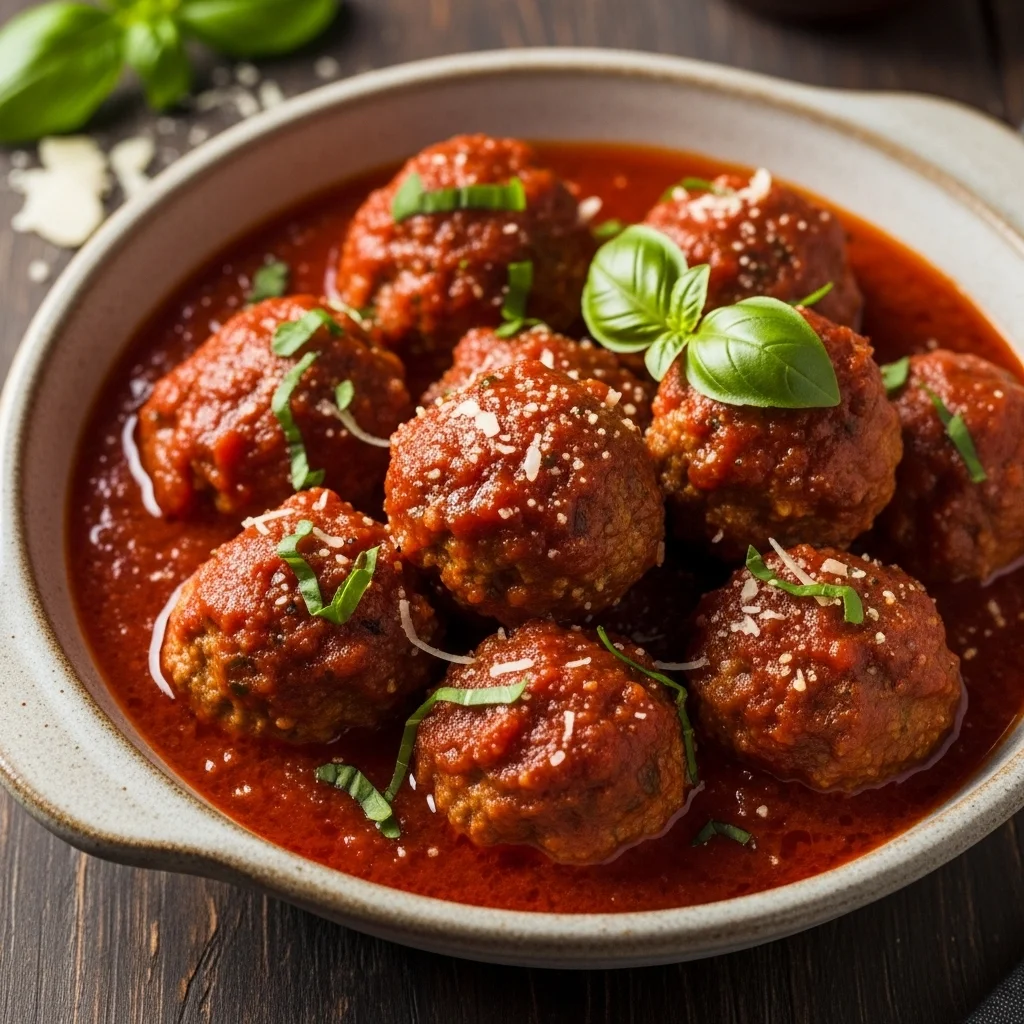 slides-downloader Slow-Braised Turkey Meatballs in Tomato Herb Sauce