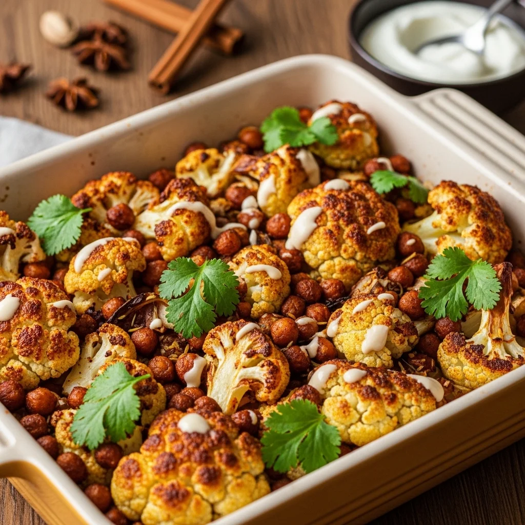 Spiced Cauliflower and Chickpea Bake
