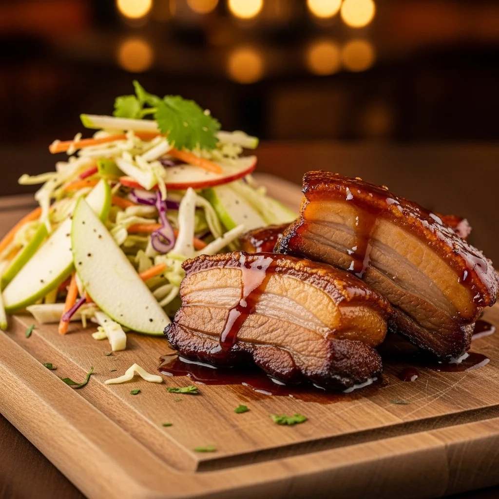 Sticky Glazed Pork Belly with Apple Slaw